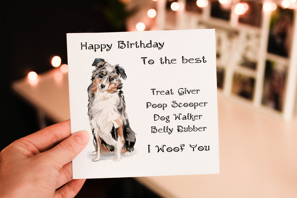 Australian Shepherd Dog Birthday Card, Dog Birthday Card